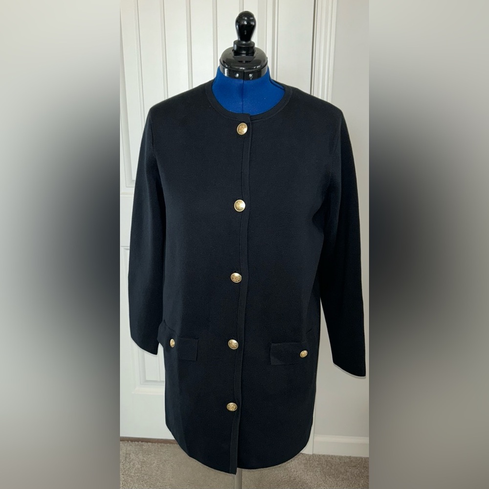 J.Crew Women’s Black Giselle Sweater Blazer with Gold Buttons - Picture 2 of 7
